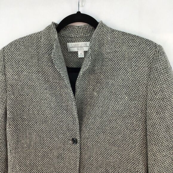 LARRY LEVINE Women's Size 10 Tweed Coat Knee Length 2 button Black Gray White - Picture 4 of 15